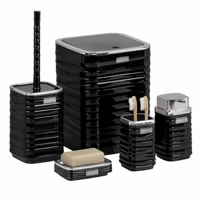 5 Piece Bathroom Set with Chrome Lid Bin and Soap Dispenser