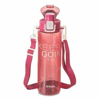 BPA Free Water Bottle 1 L with Strap, Straw and Flip Lid