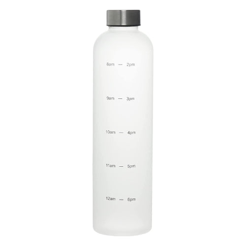 Motivational water bottle with silver lid