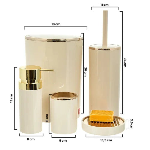 Acrylic Bathroom Set 5 Pieces with Gold Frame