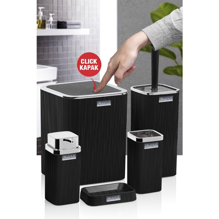 Bath Accessory Set – 5-Piece Bathroom Organizer Kit  (Siver frame)