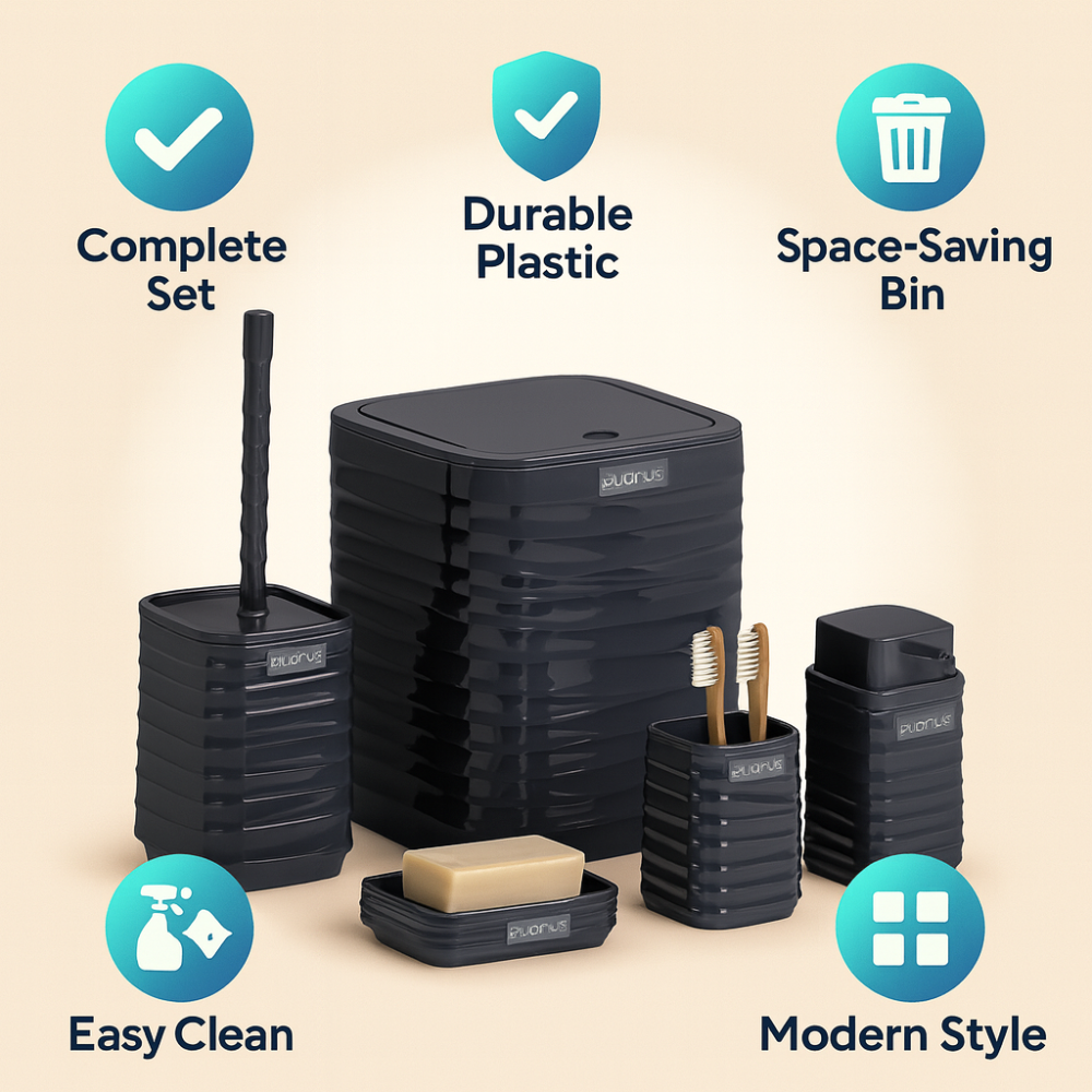 Bathroom Accessories Set 5-Piece – Plastic Frame