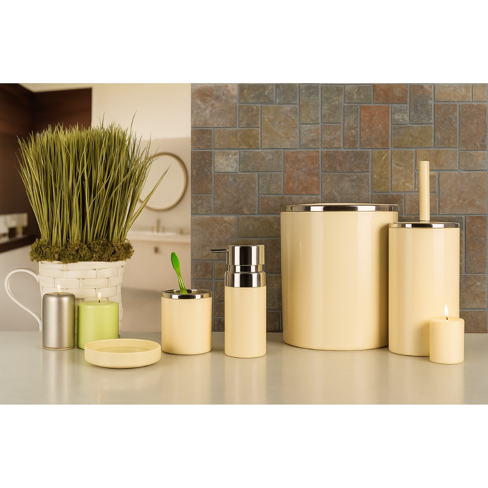 Elegant 5-Piece Acrylic Bathroom Accessories Set – Silver Frame