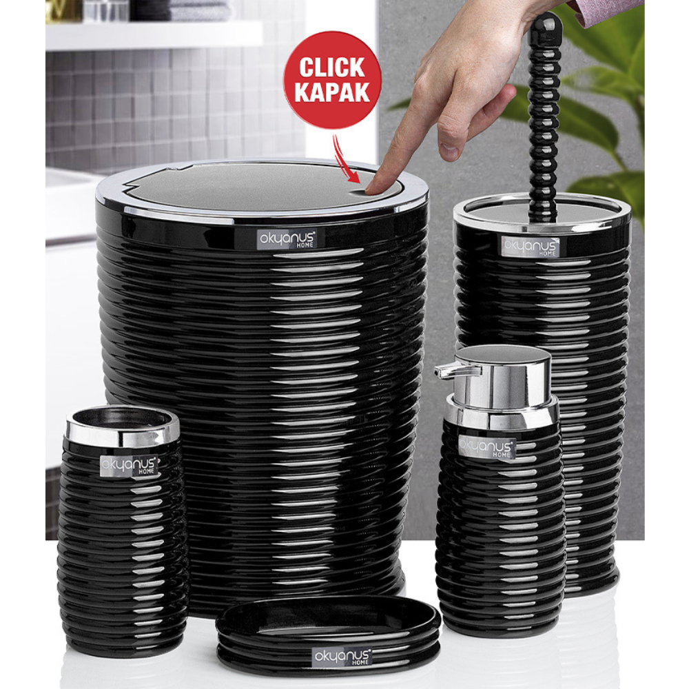 Okyanus 5-Piece Bathroom Set – Ribbed Design with Chrome Frame