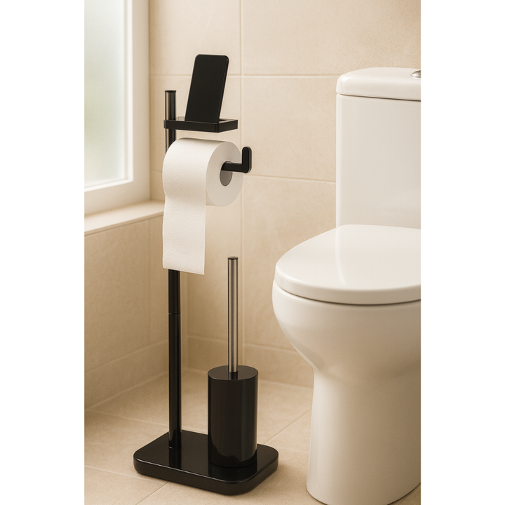 Standing Toilet Paper Holder with Brush & Shelf –75 cm | Primanova