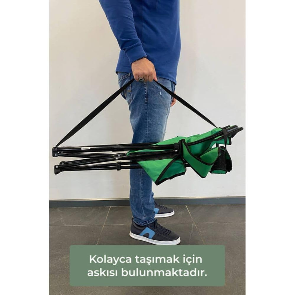 Camping Folding Chair with Armrests & Cup Holder – Metal Frame, 120 kg Capacity, 45×45×87 cm | Primanova