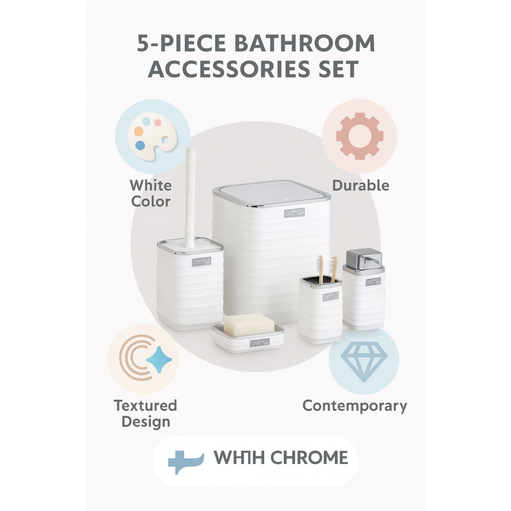 Bathroom Accessories Set 5-Piece – Chrome-Lid Luna Square