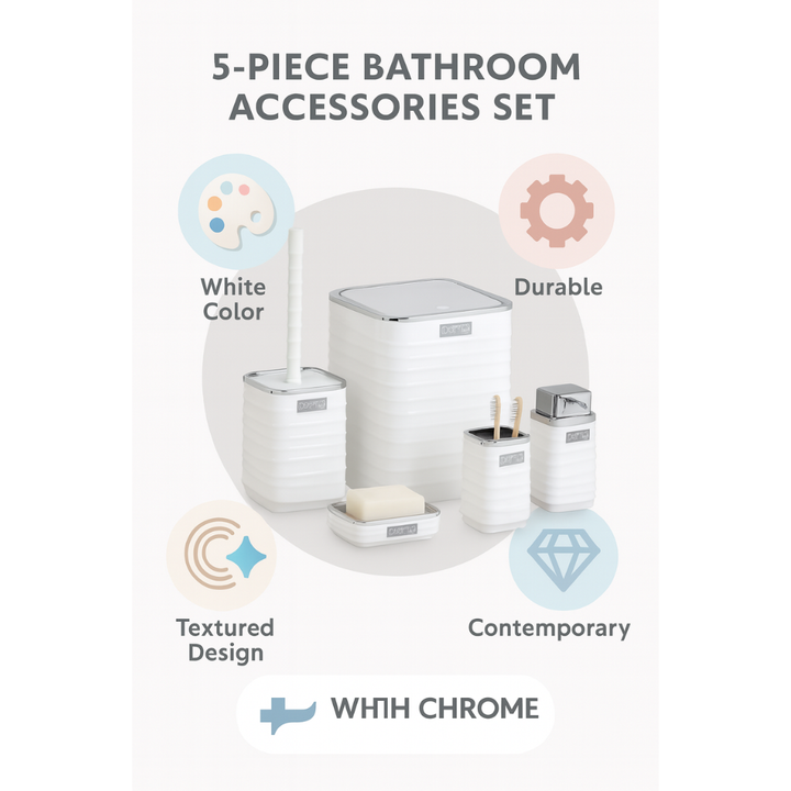 Bathroom Accessories Set 5-Piece – Chrome-Lid Luna Square