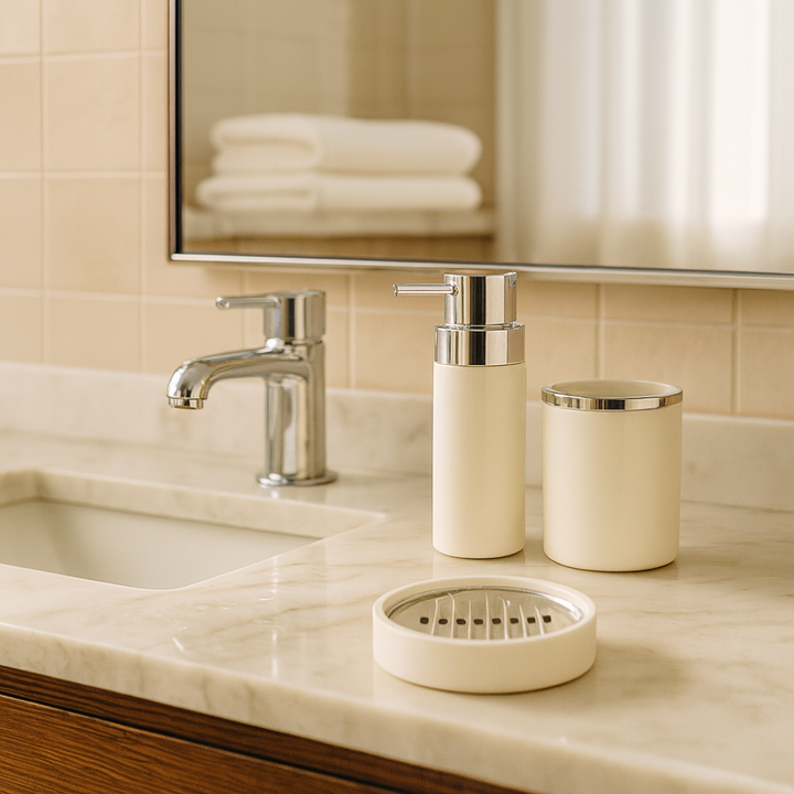 Bathroom Accessories Set 3-Piece Acrylic – Silver Ring Design