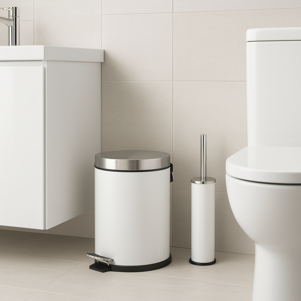 Bathroom Pedal Bin & Toilet Brush Set – Soft-Close Lid, Removable Inner Bucket