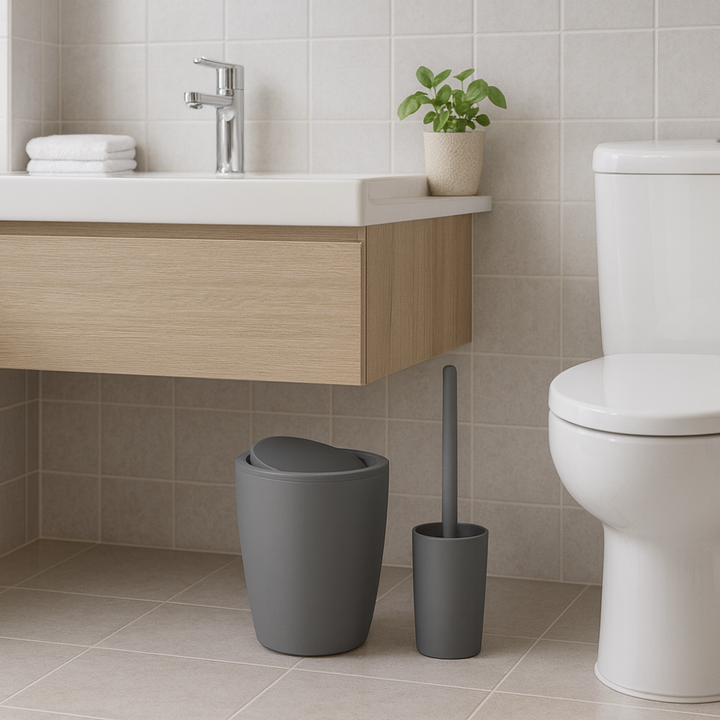 Primanova Pure Bathroom Set 2-Piece – 7.5 liter Bin + Toilet Brush