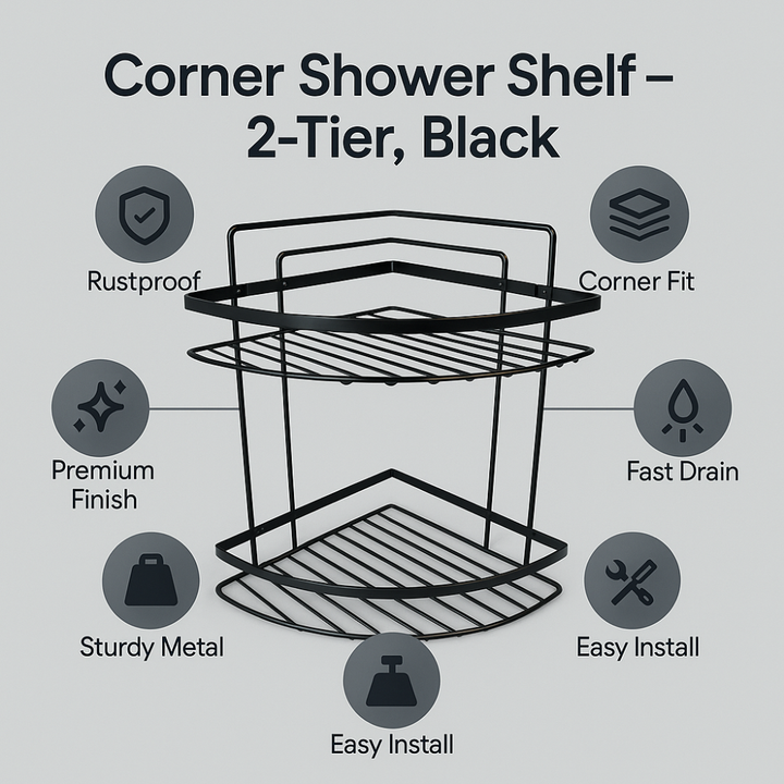 رف حمام زاوية من الفولاذ المقاوم للصدأ، أسود مقاوم للصدأ