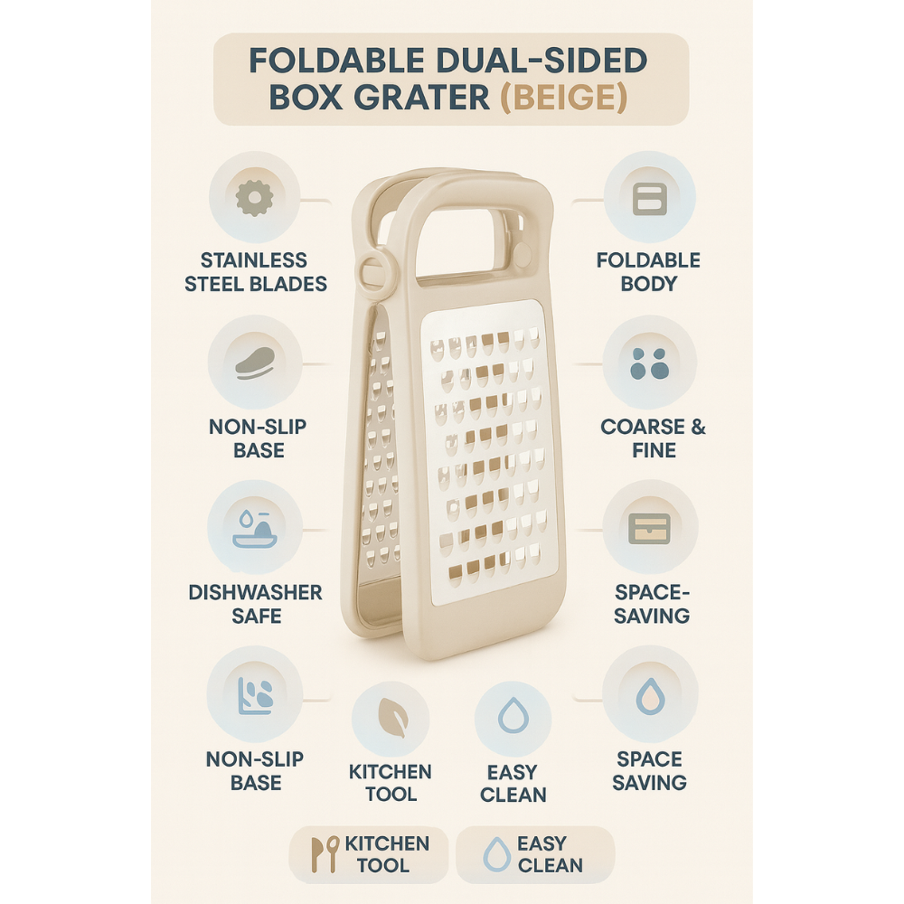 مبشرة جبن وخضراوات قابلة للطي - ستانلس ستيل، مانعة للانزلاق، ثنائية الجوانب