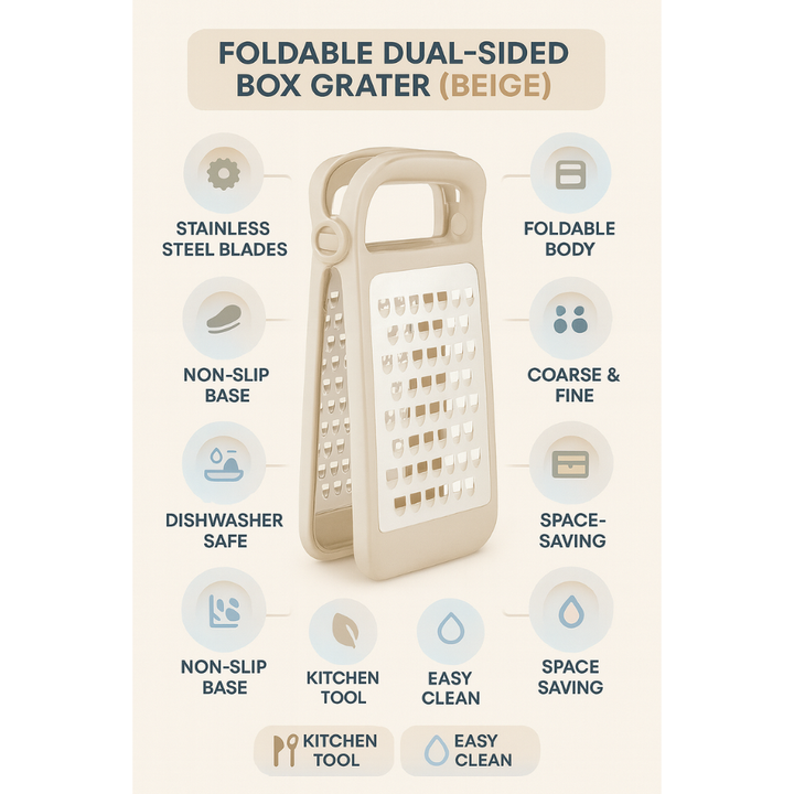 مبشرة جبن وخضراوات قابلة للطي - ستانلس ستيل، مانعة للانزلاق، ثنائية الجوانب