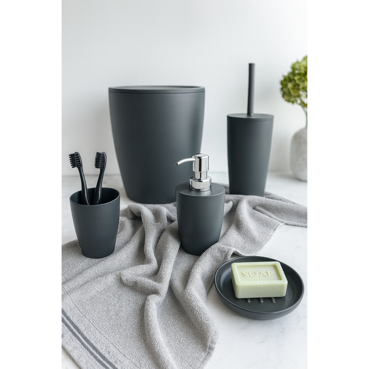 Bathroom accessories set 5 pieces – durable plastic, 7.5 Liter bin