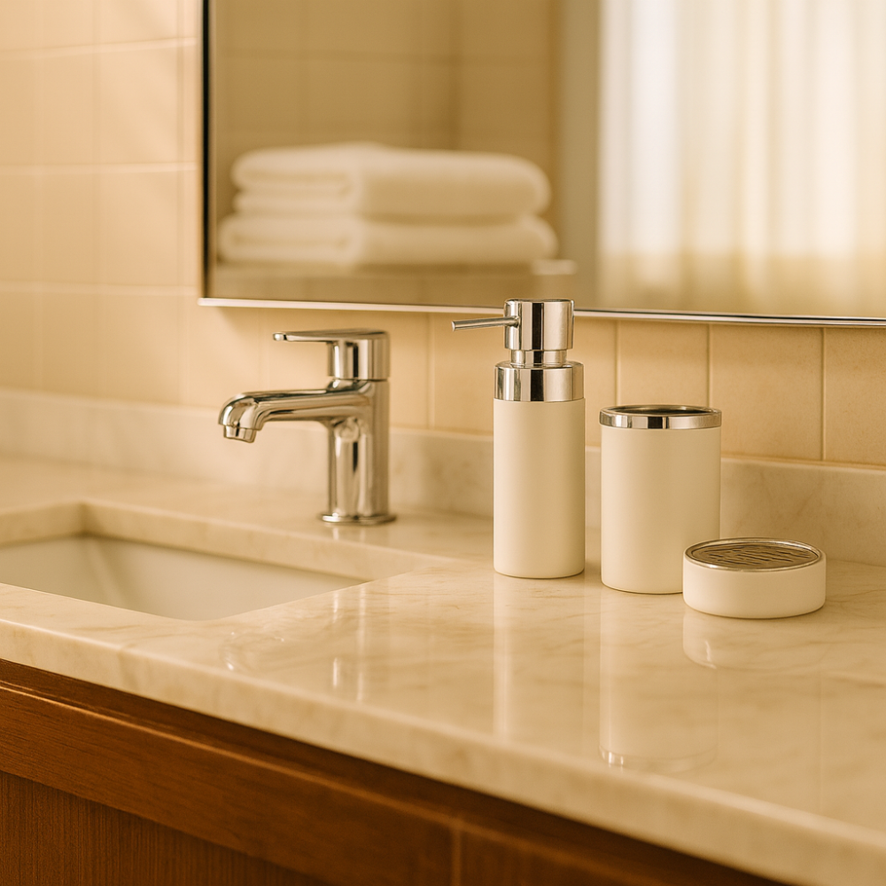 Bathroom Accessories Set 3-Piece Acrylic – Silver Ring Design