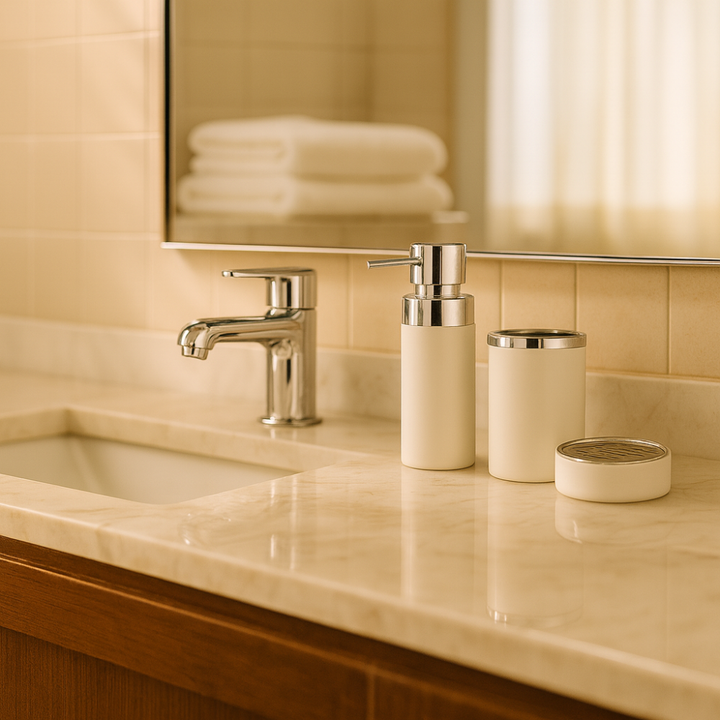 Bathroom Accessories Set 3-Piece Acrylic – Silver Ring Design