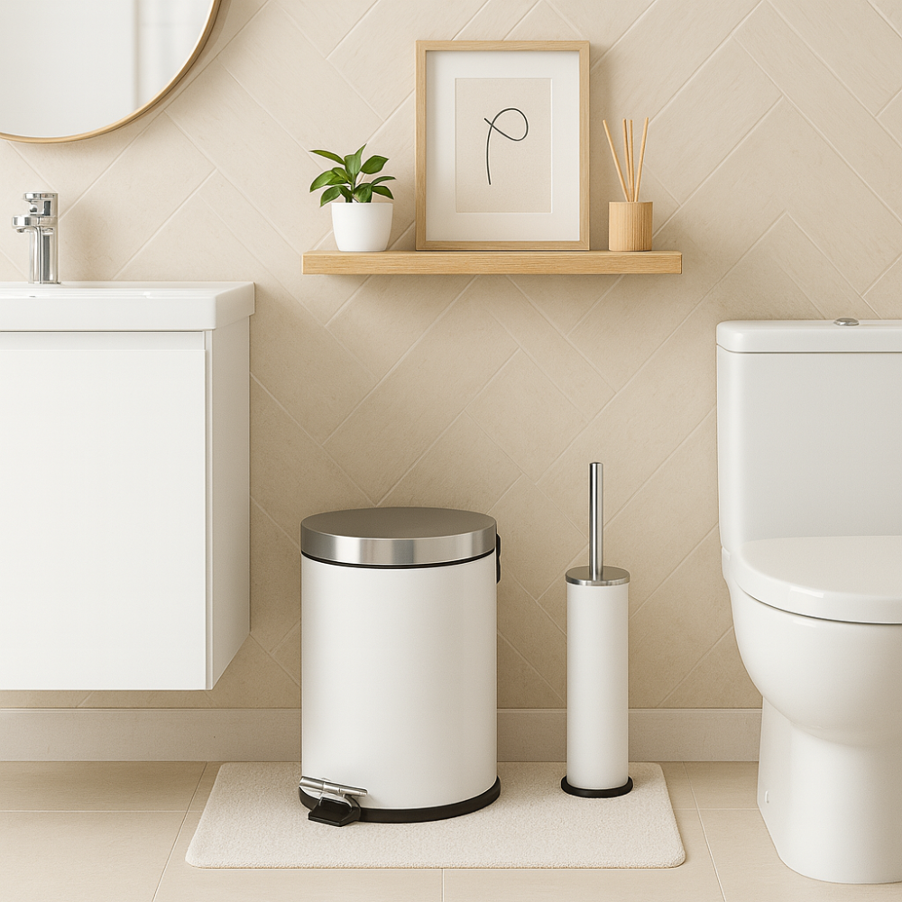 Bathroom Pedal Bin & Toilet Brush Set – Soft-Close Lid, Removable Inner Bucket