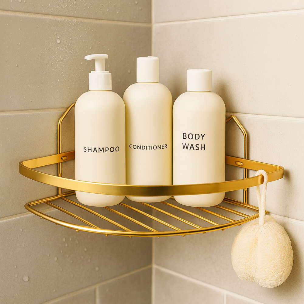 رف حمام زاوية من الفولاذ المقاوم للصدأ، ذهبي مقاوم للصدأ