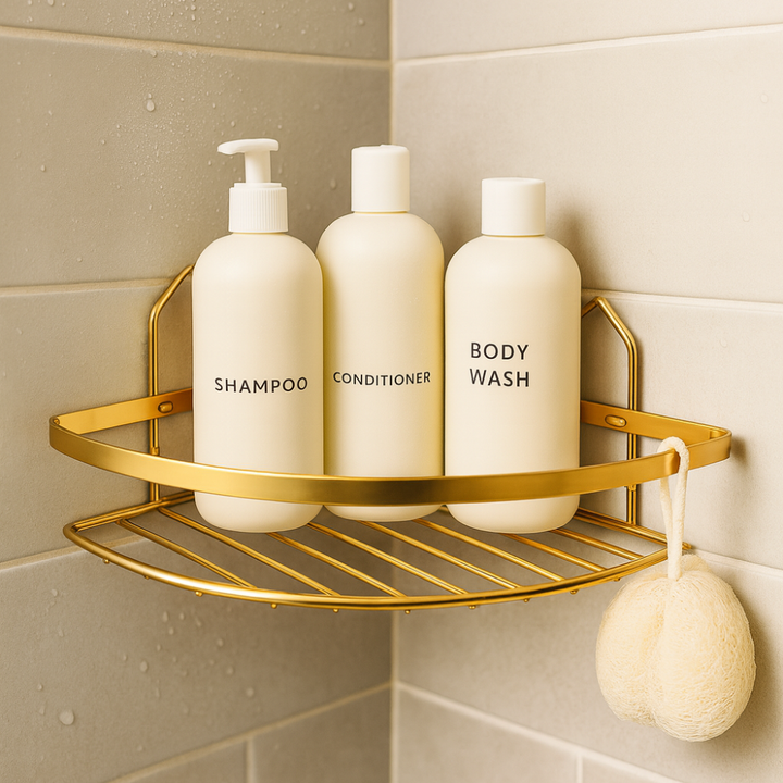 رف حمام زاوية من الفولاذ المقاوم للصدأ، ذهبي مقاوم للصدأ