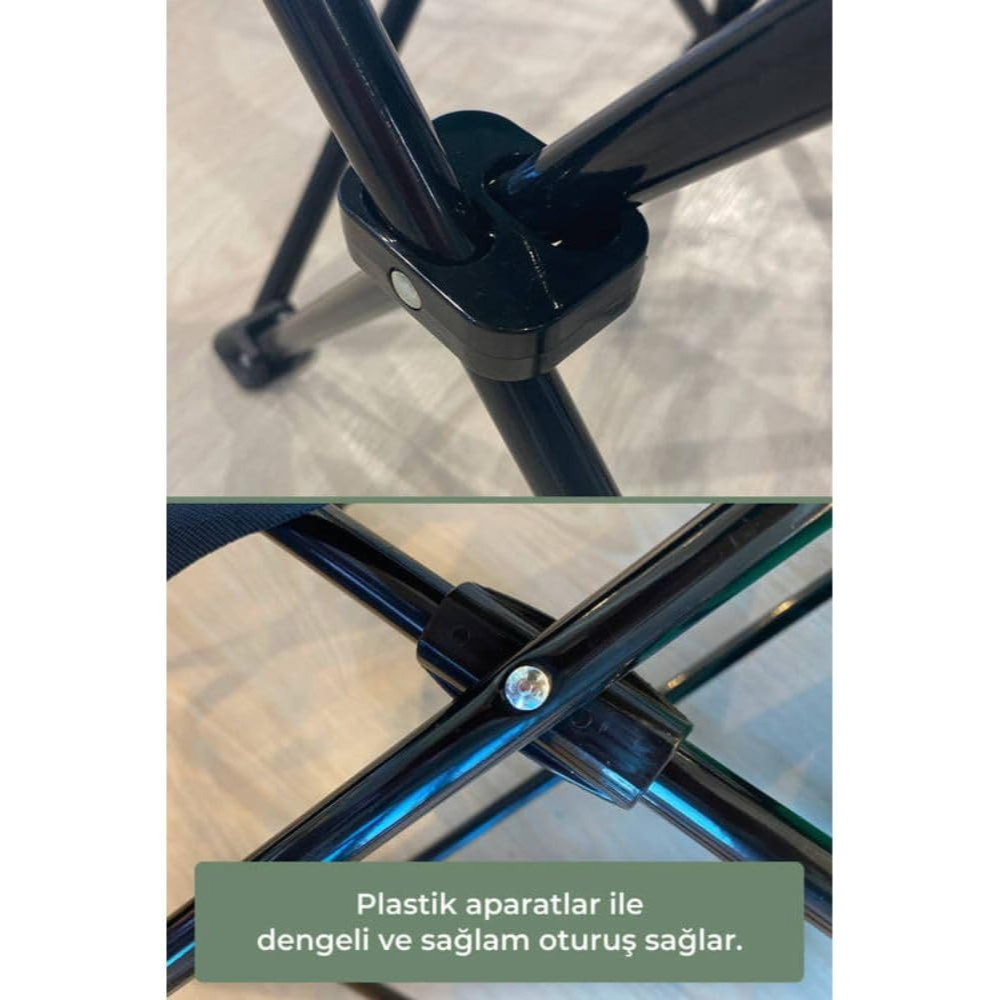 Camping Folding Chair with Armrests & Cup Holder – Metal Frame, 120 kg Capacity, 45×45×87 cm | Primanova