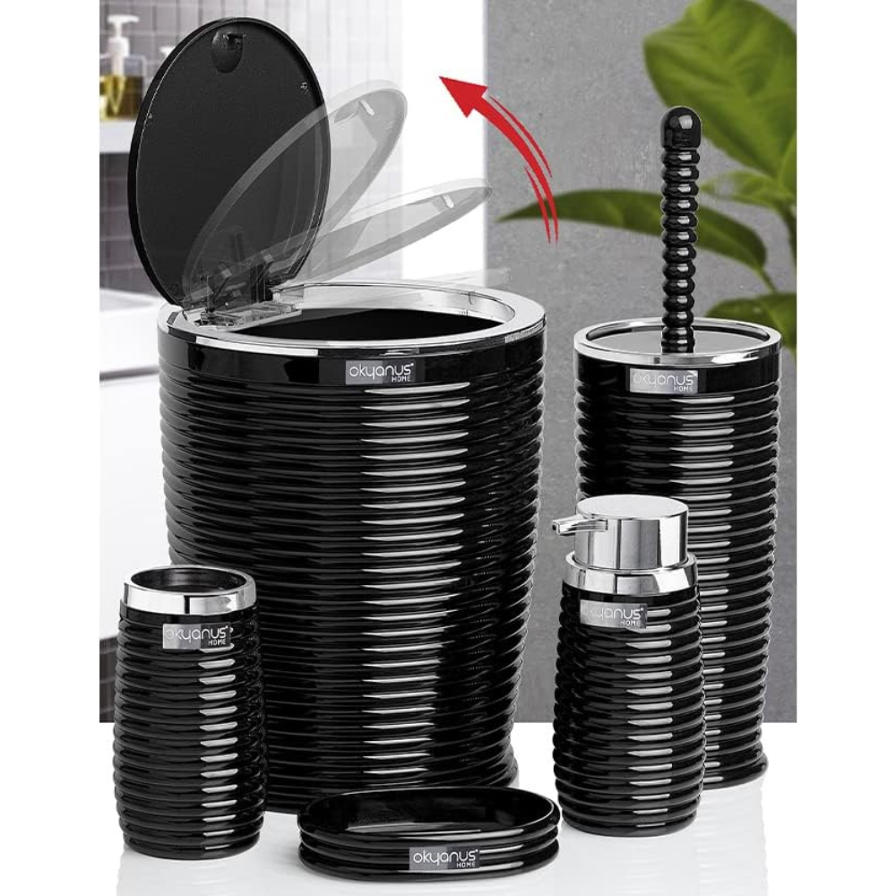 Okyanus 5-Piece Bathroom Set – Ribbed Design with Chrome Frame