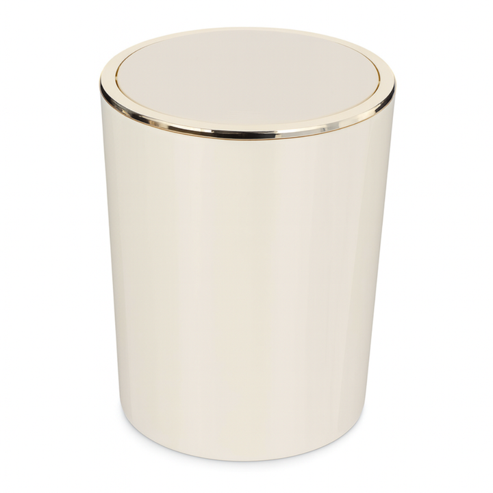 Acrylic Swing-Lid Trash Can – Gold Ring Rim Design, 6 Liter
