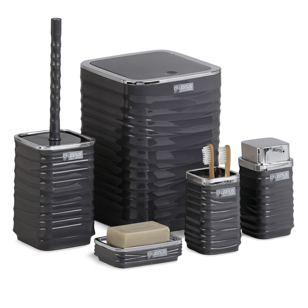 Bathroom Accessories Set 5-Piece – Chrome-Lid Luna Square