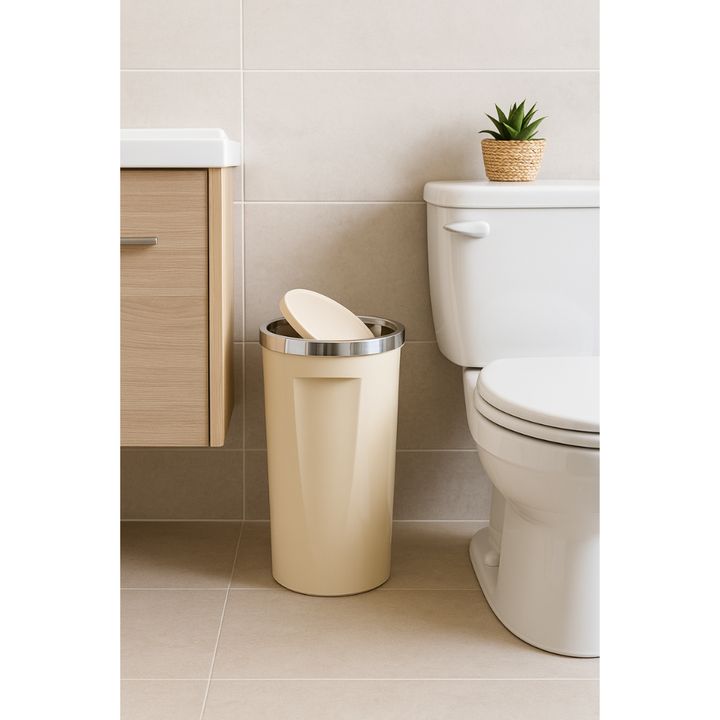 35 Liter Swing-Lid Trash Can with Chrome Rim –  30×56 cm | Primanova