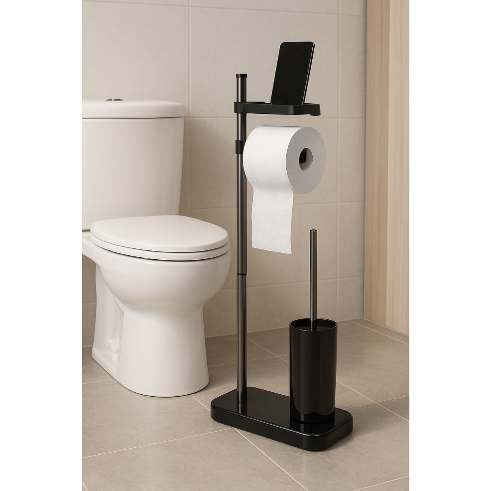 Standing Toilet Paper Holder with Brush & Shelf –75 cm | Primanova