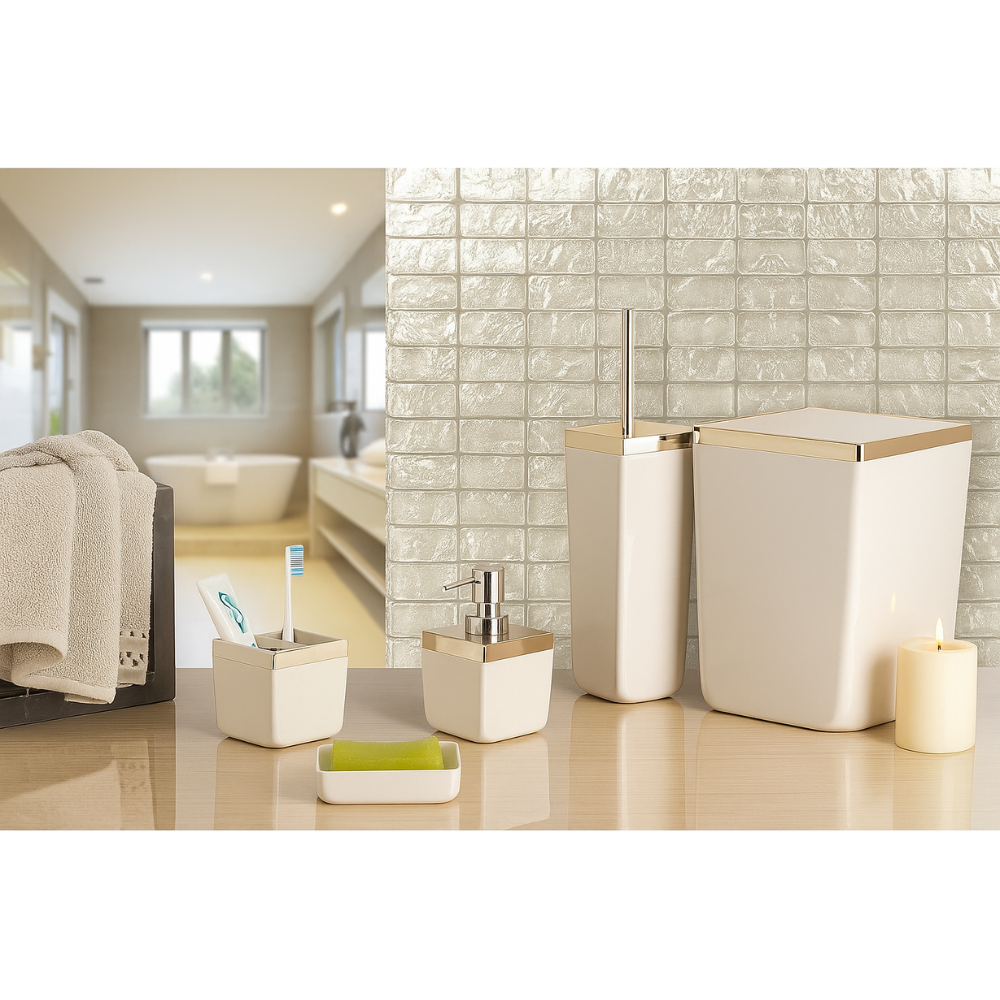 Elegant 5-Piece Acrylic Bathroom Set – Golden frame