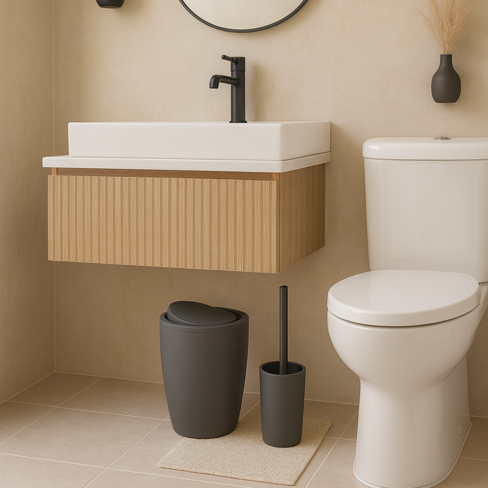 Primanova Pure Bathroom Set 2-Piece – 7.5 liter Bin + Toilet Brush