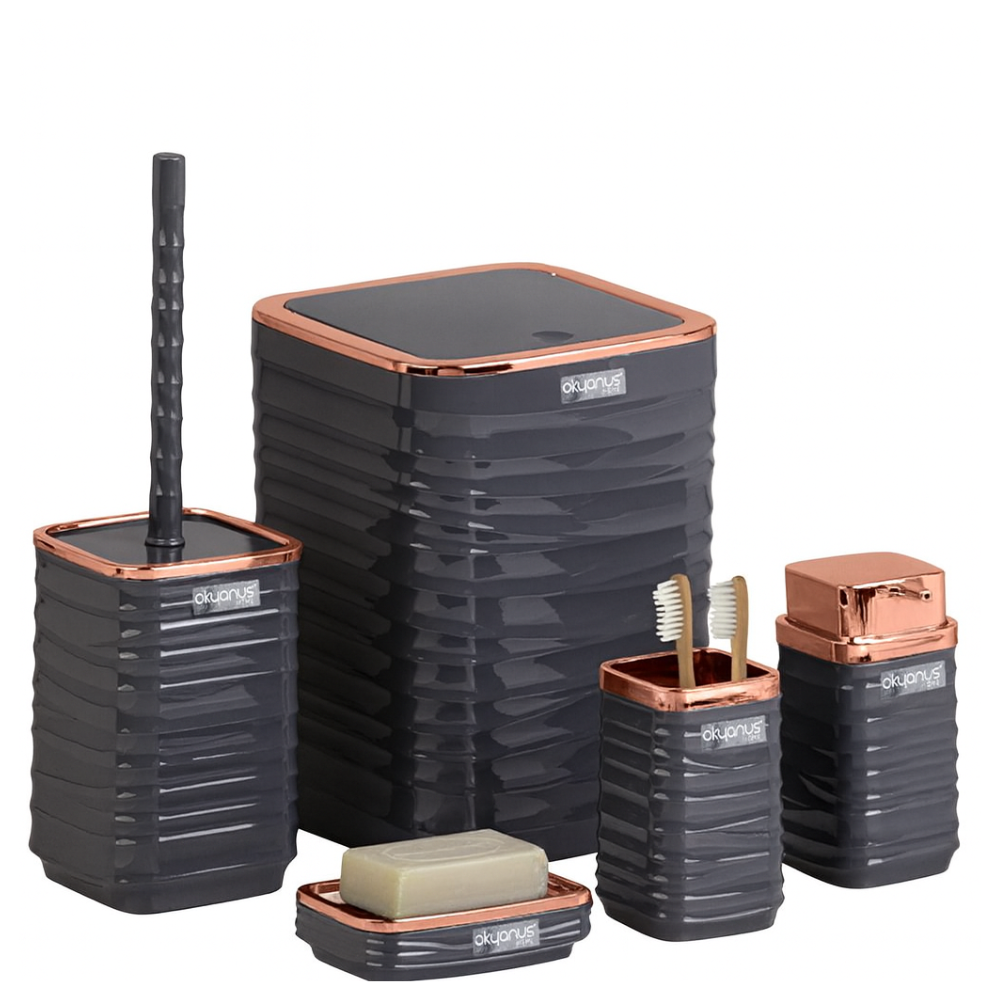 Okyanus 5-Piece Bathroom Accessories Set – Rose-Gold Accents, Easy-Clean