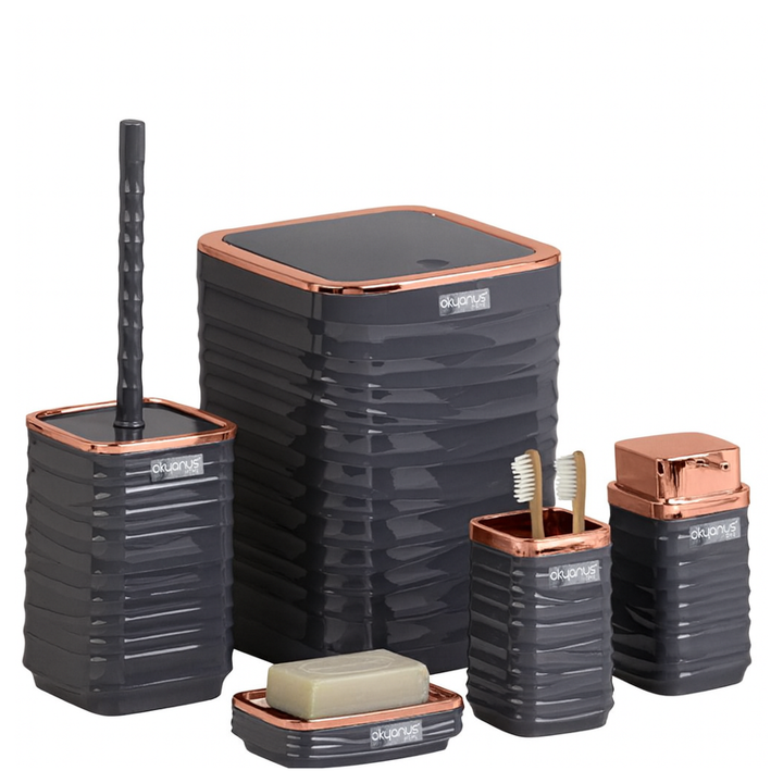 Okyanus 5-Piece Bathroom Accessories Set – Rose-Gold Accents, Easy-Clean