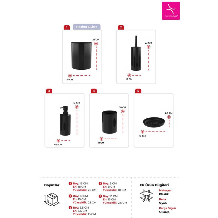 مجموعة إكسسوارات الحمام البلاستيكية فلوريس، 5 قطع