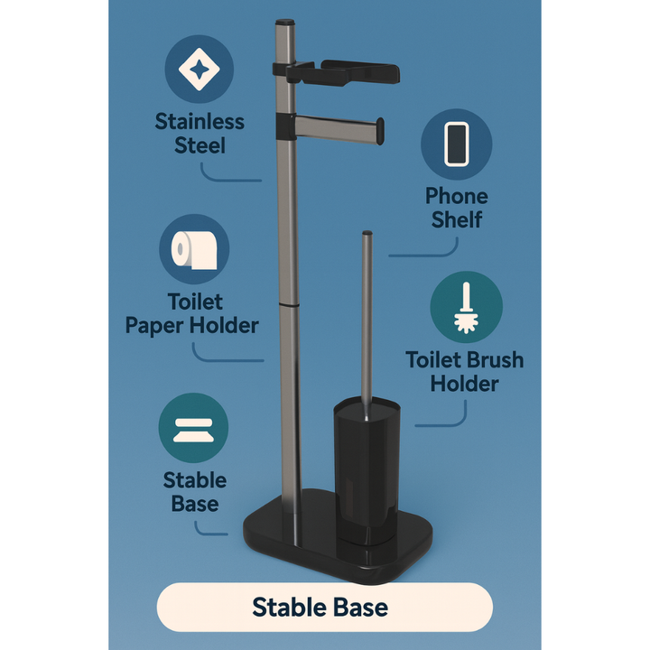 Standing Toilet Paper Holder with Brush & Shelf –75 cm | Primanova