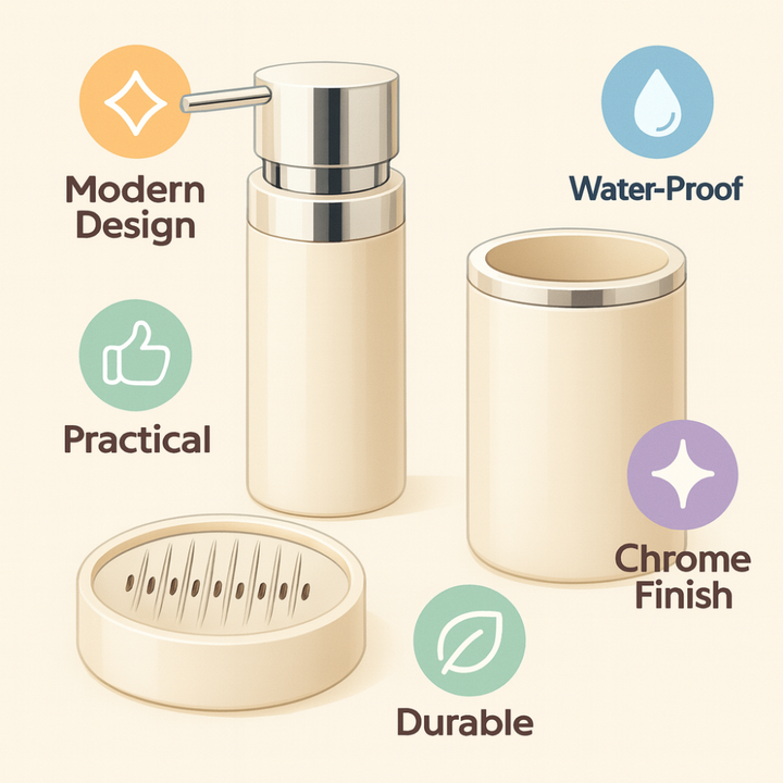 Bathroom Accessories Set 3-Piece Acrylic – Silver Ring Design