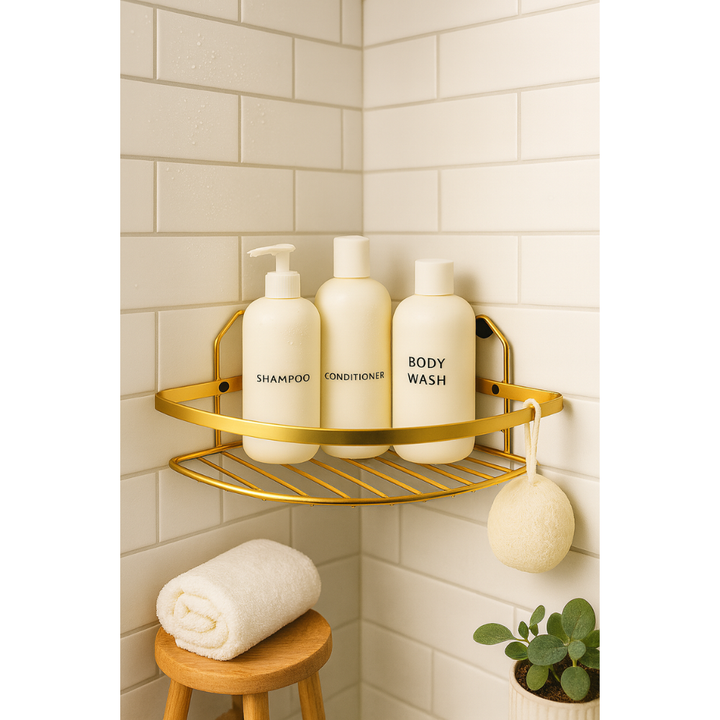 رف حمام زاوية من الفولاذ المقاوم للصدأ، ذهبي مقاوم للصدأ