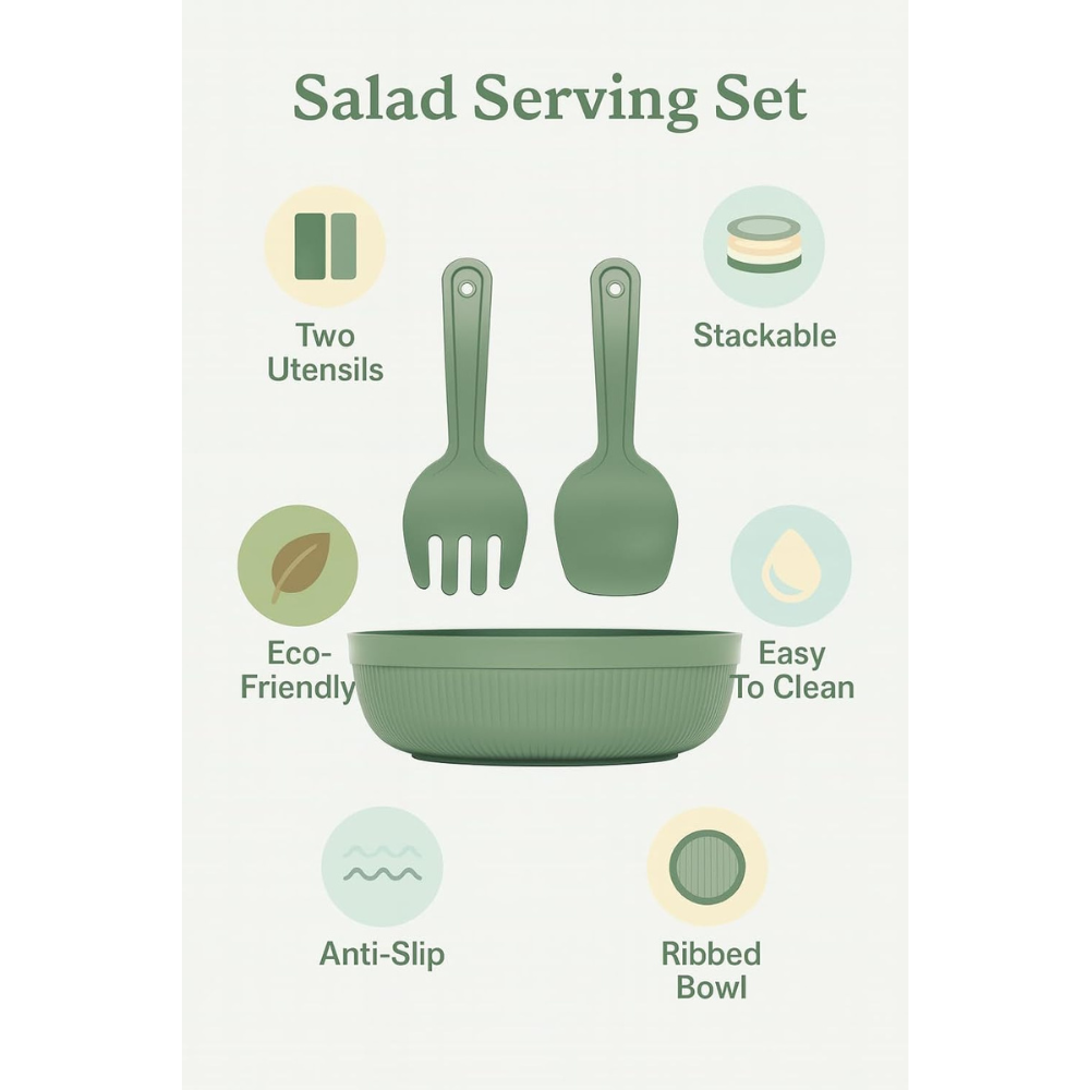 Salad Bowl with Serving Spoons – Large 4 Liter Kitchen Mixing Set