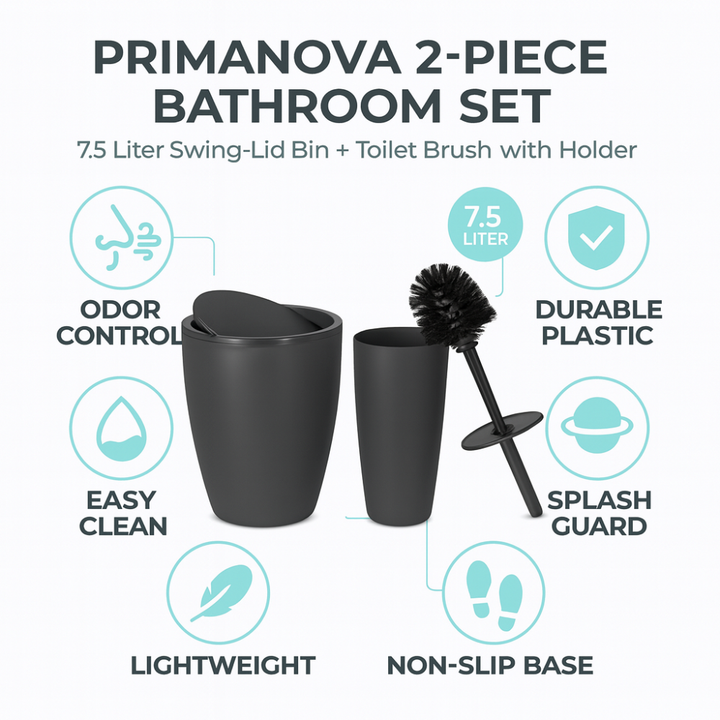 Primanova Pure Bathroom Set 2-Piece – 7.5 liter Bin + Toilet Brush