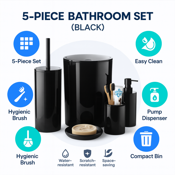 مجموعة إكسسوارات الحمام البلاستيكية فلوريس، 5 قطع