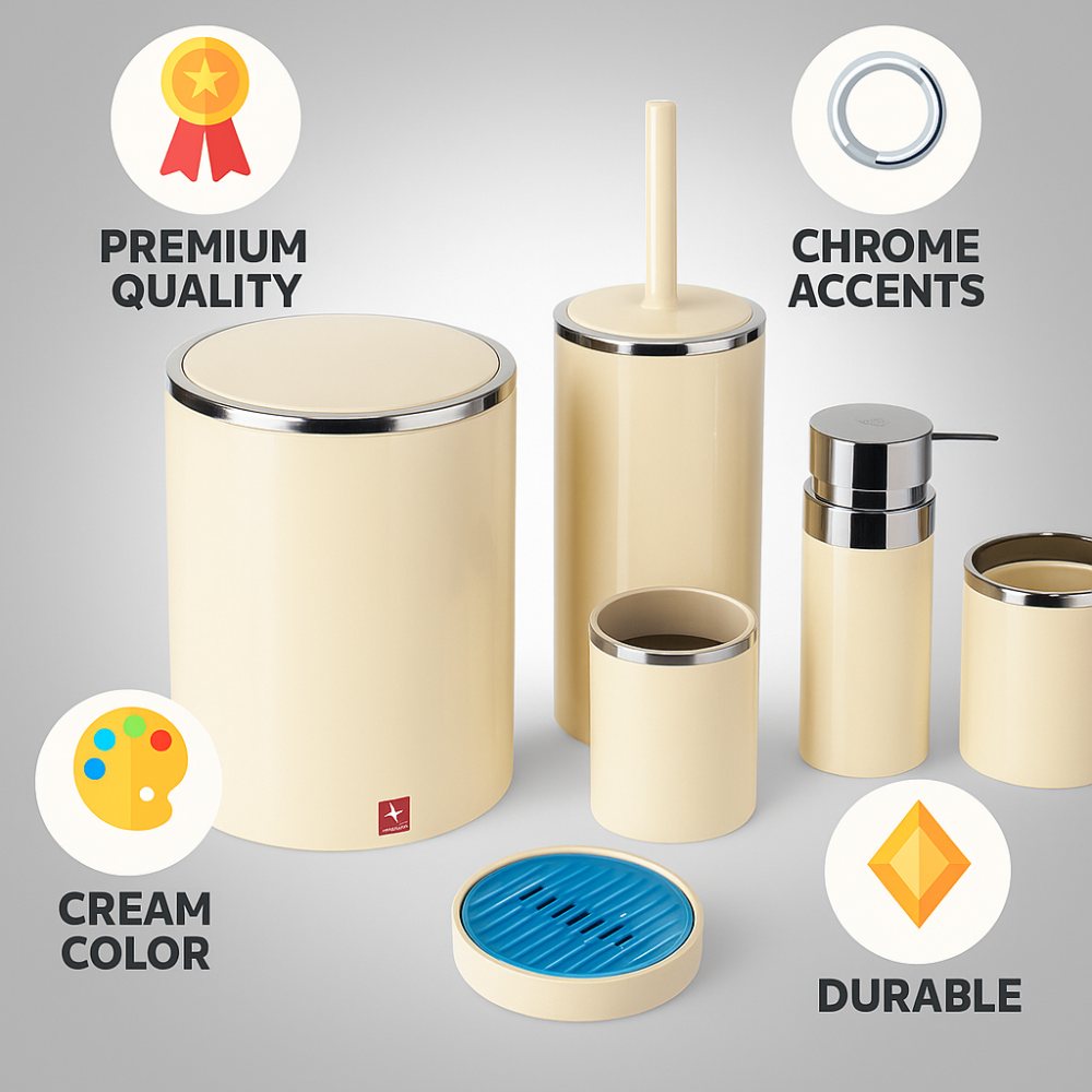 Elegant 5-Piece Acrylic Bathroom Accessories Set – Silver Frame