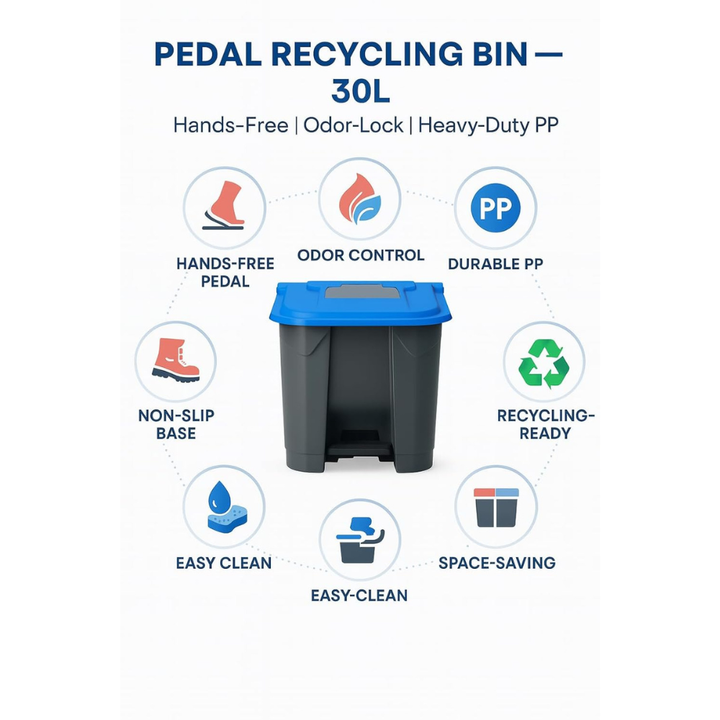 Garbage Container Set with Snap-On Lids – Recycling Bins, 30 Liter