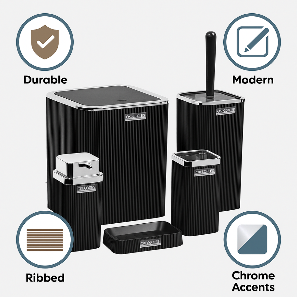 Bath Accessory Set – 5-Piece Bathroom Organizer Kit  (Siver frame)