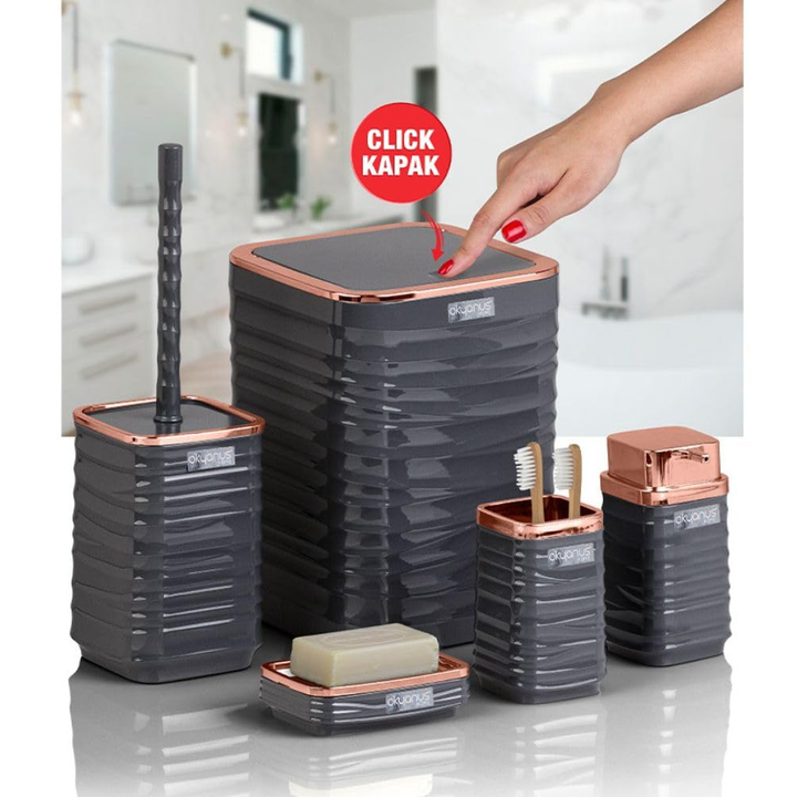 Okyanus 5-Piece Bathroom Accessories Set – Rose-Gold Accents, Easy-Clean