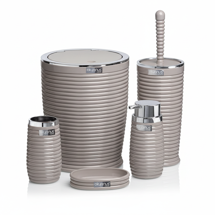 Okyanus 5-Piece Bathroom Set – Ribbed Design with Chrome Frame