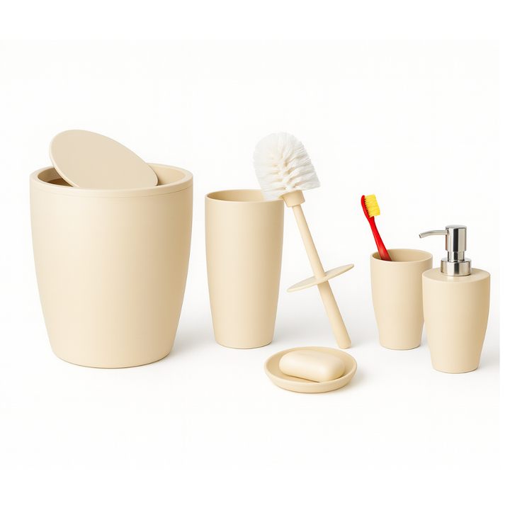 Bathroom accessories set 5 pieces – durable plastic, 7.5 Liter bin