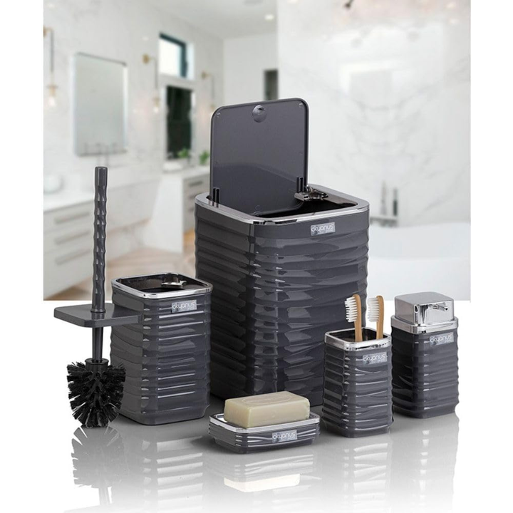 Bathroom Accessories Set 5-Piece – Chrome-Lid Luna Square