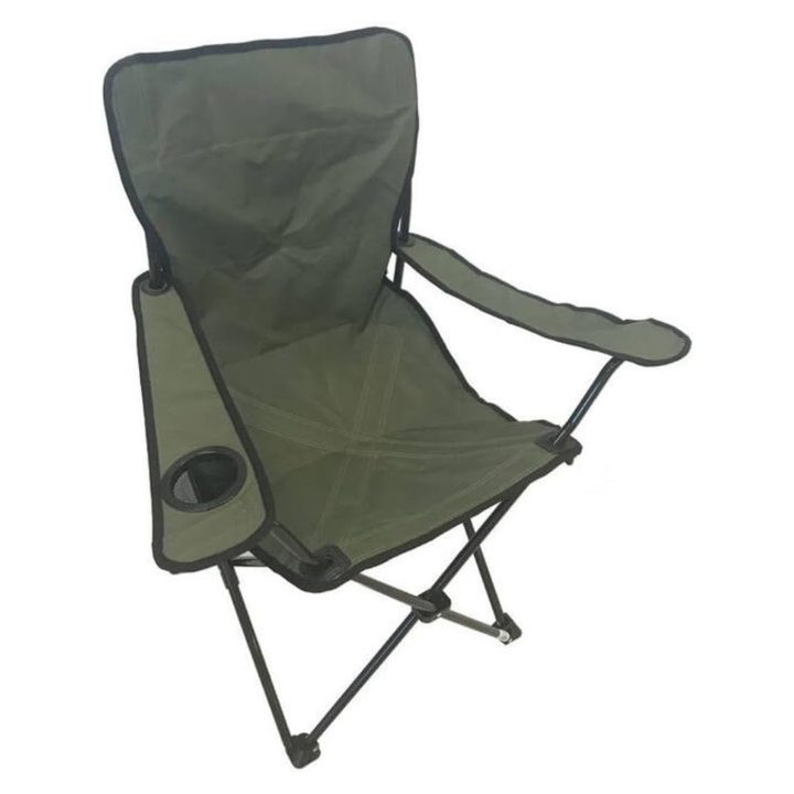 Camping Folding Chair with Armrests & Cup Holder – Metal Frame, 120 kg Capacity, 45×45×87 cm | Primanova