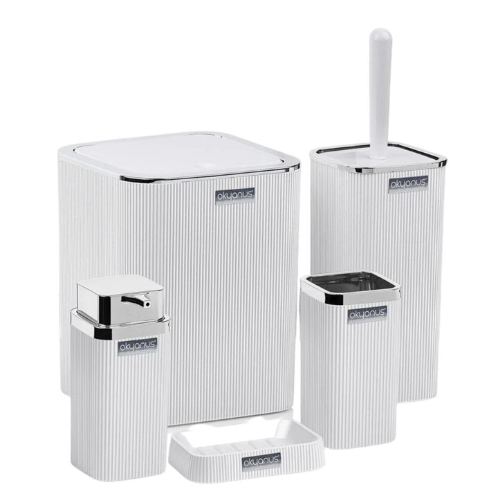 Bath Accessory Set – 5-Piece Bathroom Organizer Kit  (Siver frame)